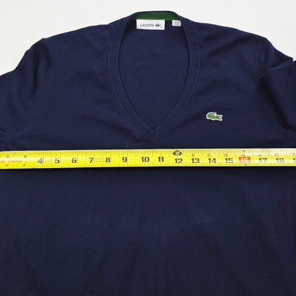 Lacoste Size Euro 42 US Large Mens Nave V Neck Long Sleeve Chest Logo Sweater - Picture 3 of 9